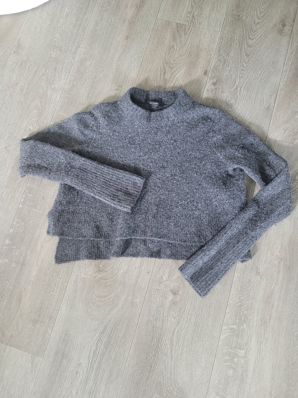 AllSaints Gray Mock-Turtleneck Cropped Wool Blend Grunge Layered Cooler  Sweater